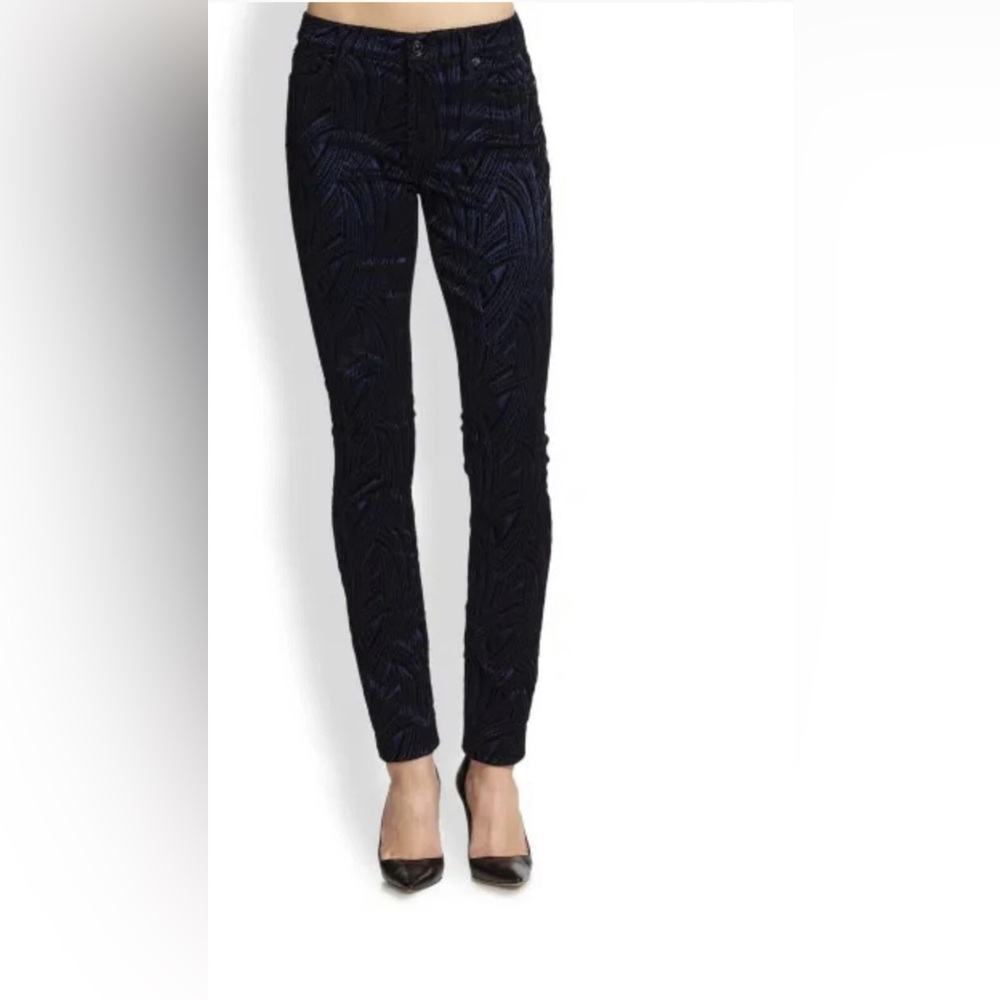 7 For All Mankind Womens Skinny Flocked Sateen Velvet Jeans Navy Black Size 26